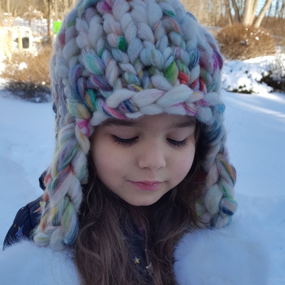Hand knitted 100% chunky wool hat.